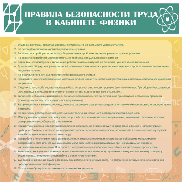 Стенд "Правила безопасности труда в кабинете физики" ШК-2106